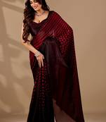 Maroon polka dot beads and stones organza designer saree