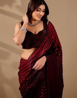 Maroon polka dot beads and stones organza designer saree 2