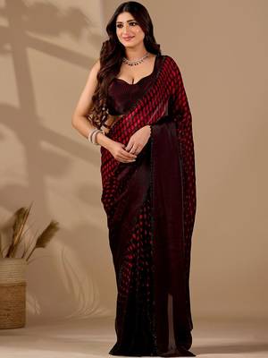 Maroon polka dot beads and stones organza designer saree 3