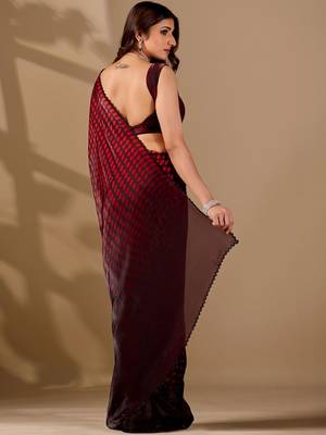 Maroon polka dot beads and stones organza designer saree 5
