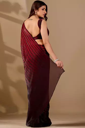Maroon polka dot beads and stones organza designer saree