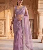Lavender beads and stones tissue saree