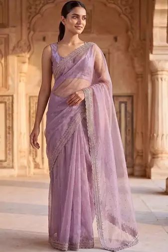 Lavender beads and stones tissue saree