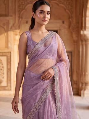 Lavender beads and stones tissue saree 4