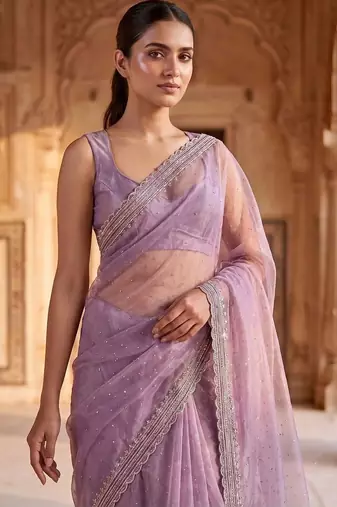 Lavender beads and stones tissue saree