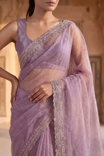 Lavender beads and stones tissue saree