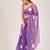 Purple floral beads and stones poly chiffon saree