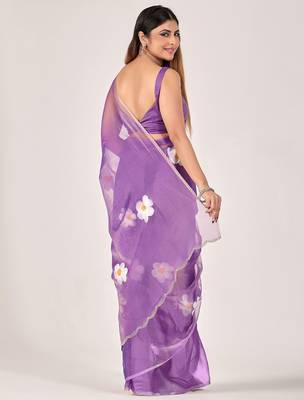 Purple floral beads and stones poly chiffon saree 3
