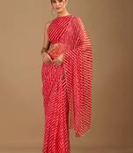 Red leheriya beads and stones  chiffon saree