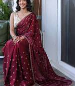 Maroon embellished embroidered silk cotton heavy work saree