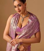 Lavender embellished beads and stones organza heavy work saree