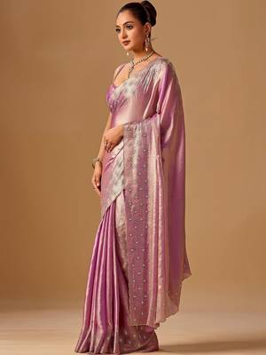 Lavender embellished beads and stones organza heavy work saree 5