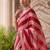Red striped beads and stones organza saree