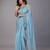 Blue stonework embellished beads border tissue saree with unstitched blouse