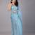 Blue stonework embellished beads border tissue saree with unstitched blouse