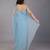 Blue stonework embellished beads border tissue saree with unstitched blouse