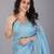 Blue stonework embellished beads border tissue saree with unstitched blouse