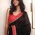 Black ethnic motifs embroidered satin saree