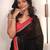 Black ethnic motifs embroidered satin saree