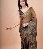 Brown women ethnic motifs woven design saree