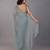 Sea green stonework embellished beads border silk saree with unstitched blouse