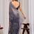 Navy blue floral beads and stones organza saree