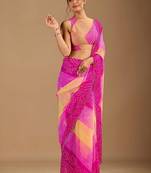 Pink leheriya beads and stones poly chiffon saree