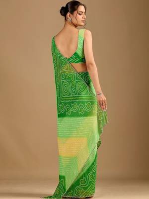Green bandhani beads and stones poly chiffon saree 5
