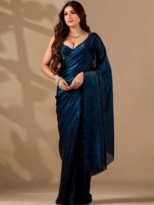 Teal women ethnic motifs woven design saree 1