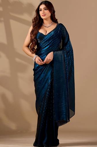 Teal women ethnic motifs woven design saree
