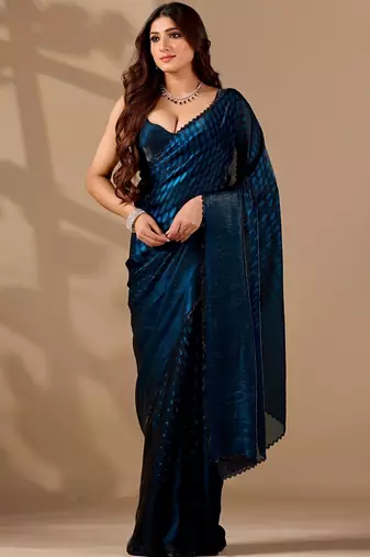 Teal women ethnic motifs woven design saree