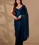 Teal women ethnic motifs woven design saree