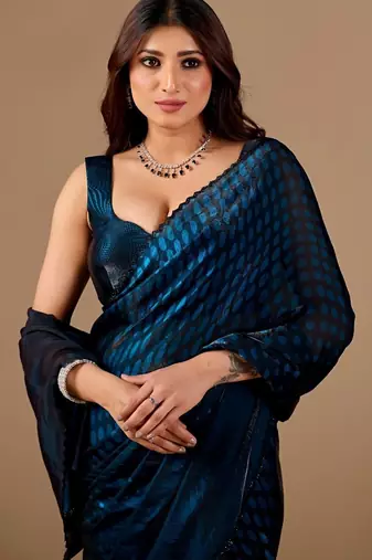 Teal women ethnic motifs woven design saree