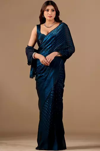 Teal women ethnic motifs woven design saree