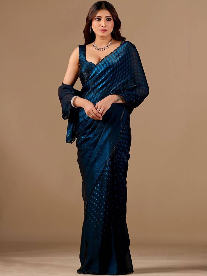Teal women ethnic motifs woven design saree