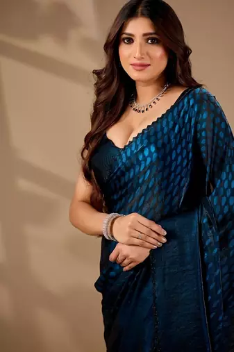 Teal women ethnic motifs woven design saree