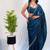 Blue women navy blue organza with sequin work border fesive wear saree