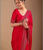 Red embellished sequinned organza heavy work saree