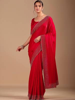 Red embellished sequinned organza heavy work saree 2