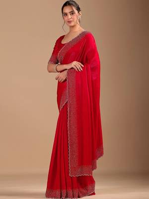 Red embellished sequinned organza heavy work saree 3