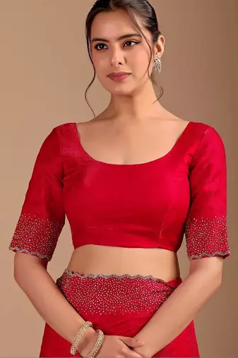 Red embellished sequinned organza heavy work saree
