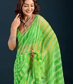 Green leheriya beads and stones  chiffon saree