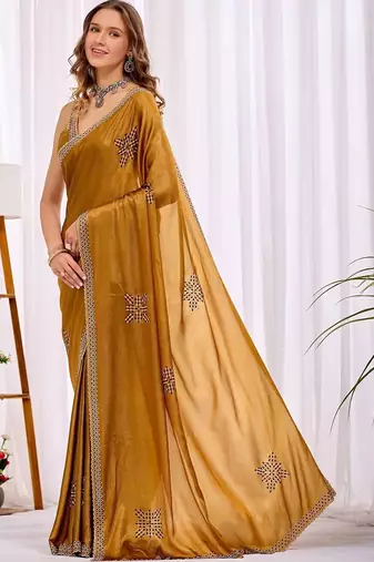 Gold beads and stones designer saree
