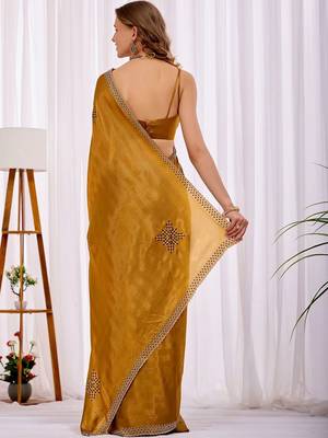 Gold beads and stones designer saree 5