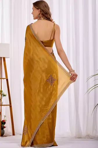 Gold beads and stones designer saree
