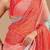 Red bandhani beads and stones poly chiffon saree