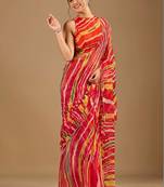 Multicolor leheriya beads and stones poly chiffon handloom saree