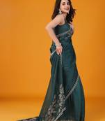 Green floral embroidered saree with unstitched blouse