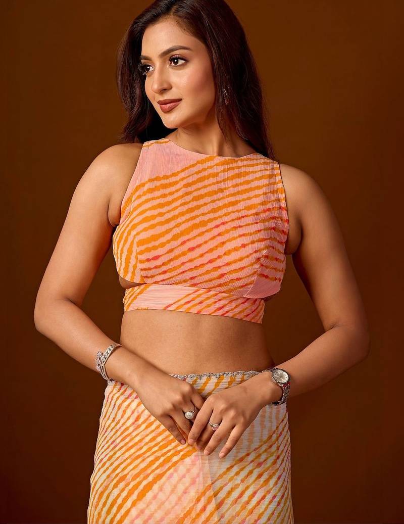 Multicolor leheriya  chiffon saree