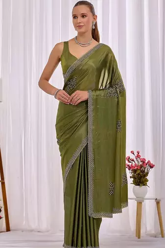 Olive women  beads and stones saree